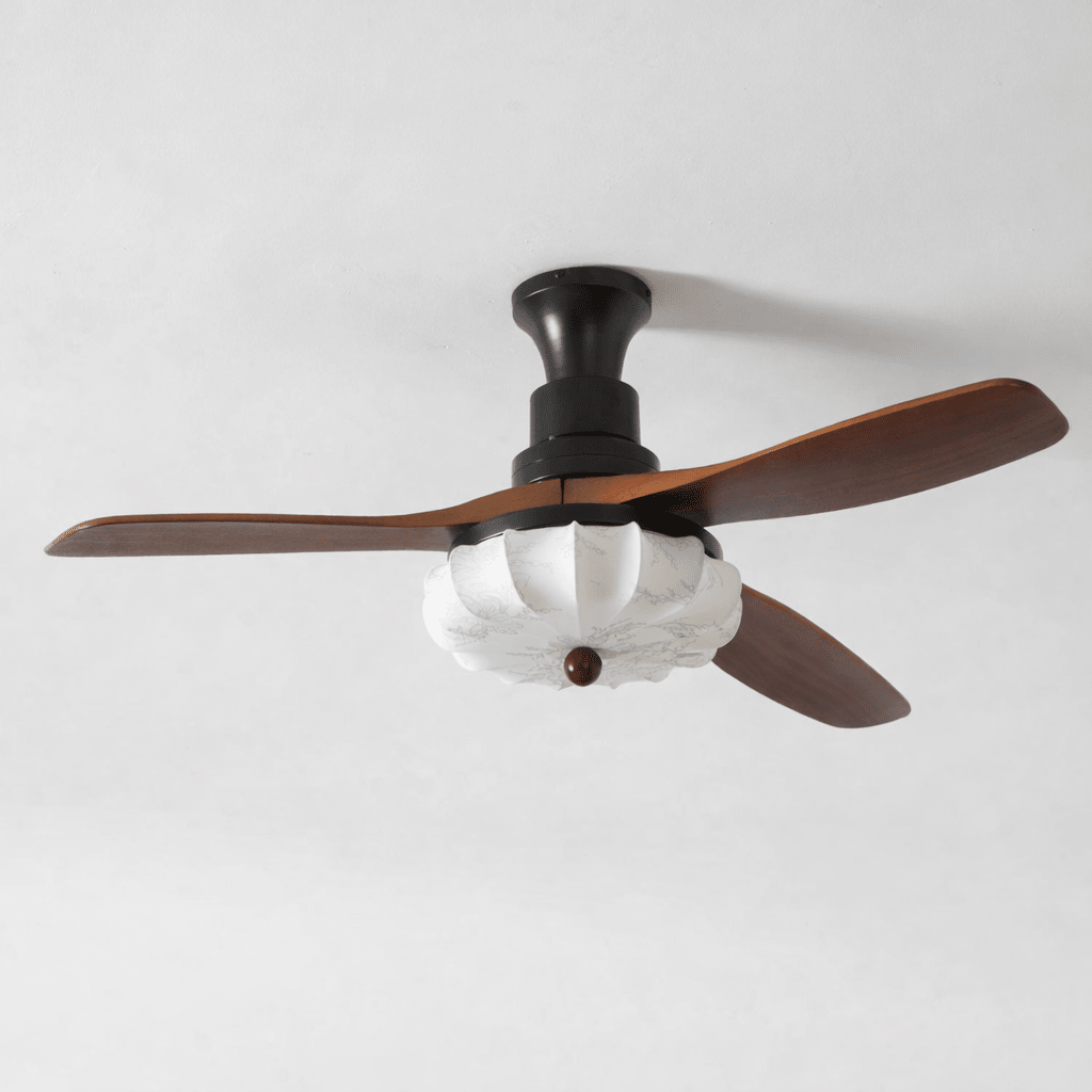 Fabric Ceiling Fan Light 36–52 in Adjustable Walnut Wood Blades Indoor Dining Living Room Bedroom Lighting | Thomler