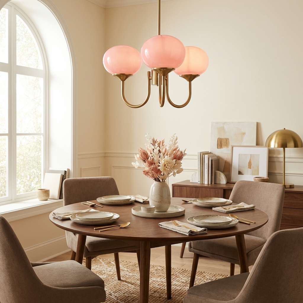 Modern Pink Glass Ceiling Light 18.1 in 3-5 Head Indoor Fixture Copper Chrome Finish Living Room Dining Room Bedroom Lighting | Thomler
