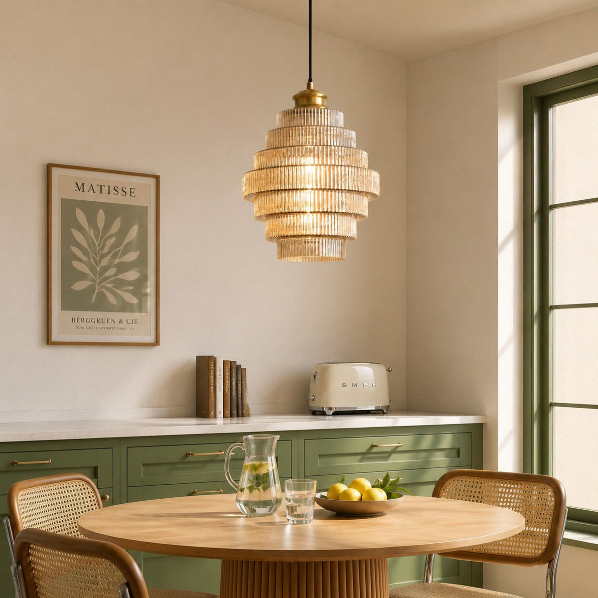 Vintage Layered Glass Ceiling Lamp with Textured Ridges – Statement Hanging Fixture for Dining Rooms, Kitchens & Bedrooms | Thomler