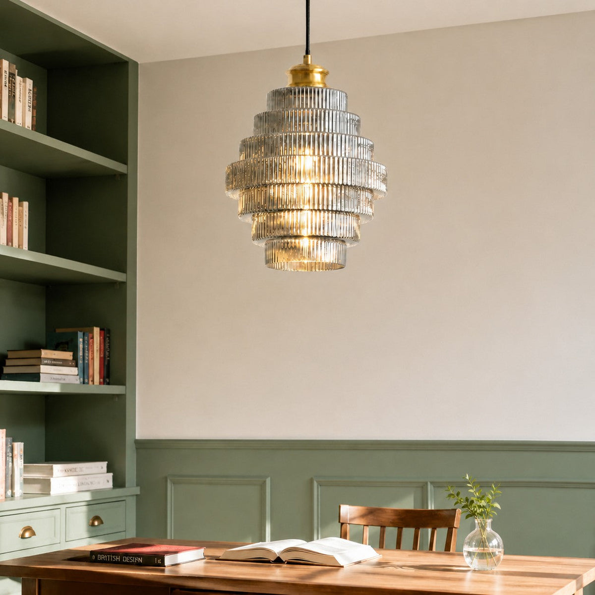Vintage Layered Glass Ceiling Lamp with Textured Ridges – Statement Hanging Fixture for Dining Rooms, Kitchens & Bedrooms | Thomler
