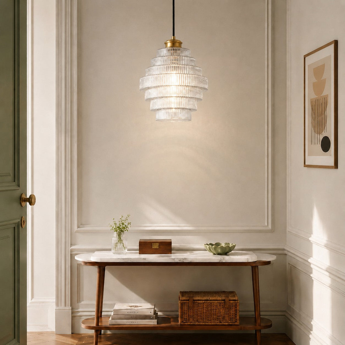Vintage Layered Glass Ceiling Lamp with Textured Ridges – Statement Hanging Fixture for Dining Rooms, Kitchens & Bedrooms | Thomler