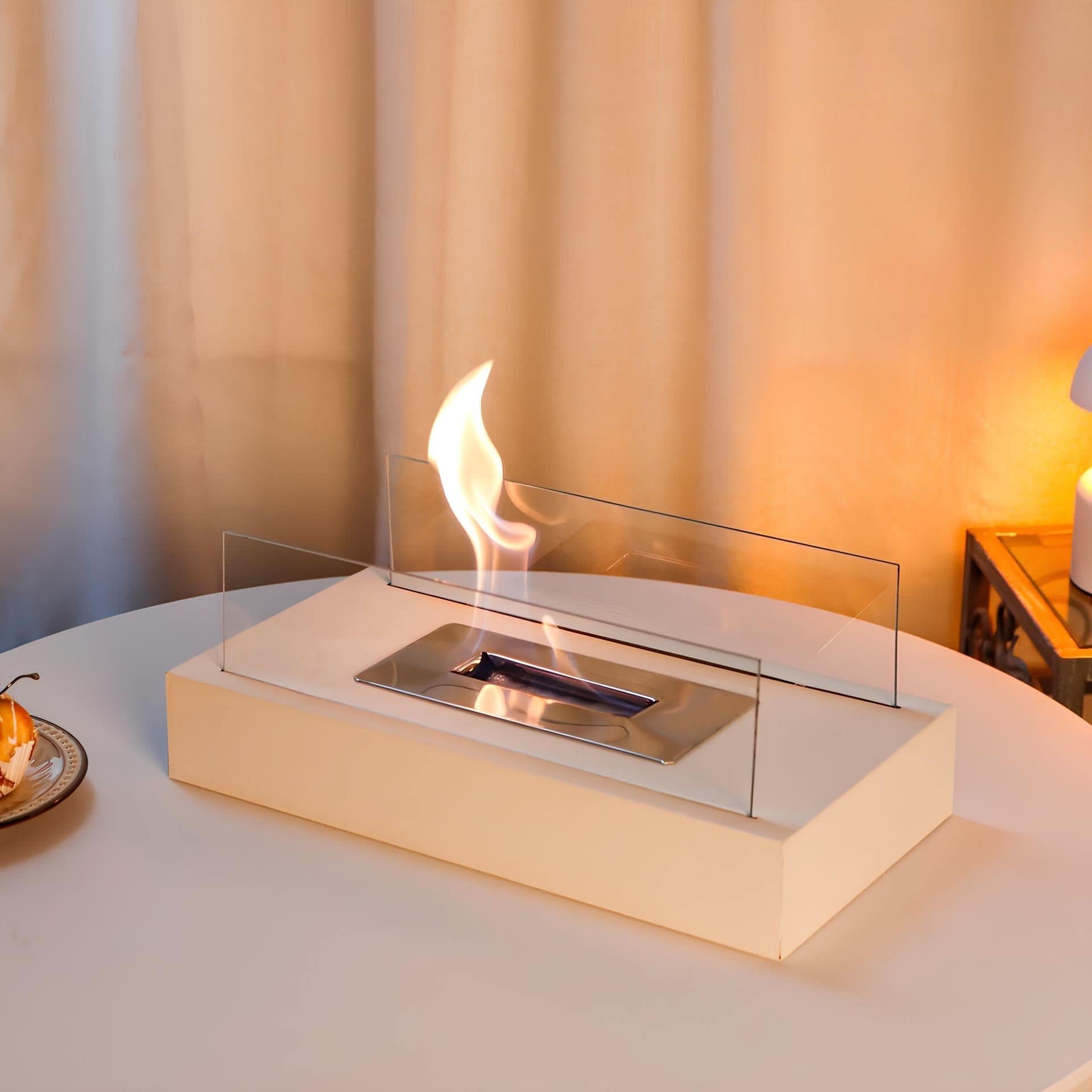Tabletop Fireplace Glass Steel 11.0 in Bioethanol Indoor Outdoor Modern Portable Fire Decor | Thomler