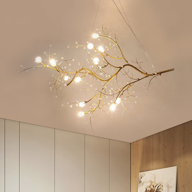 Modern Crystal Bead Chandelier 10-Light Metal Branch Ceiling Fixture for Dining Room & Living Room | Thomler