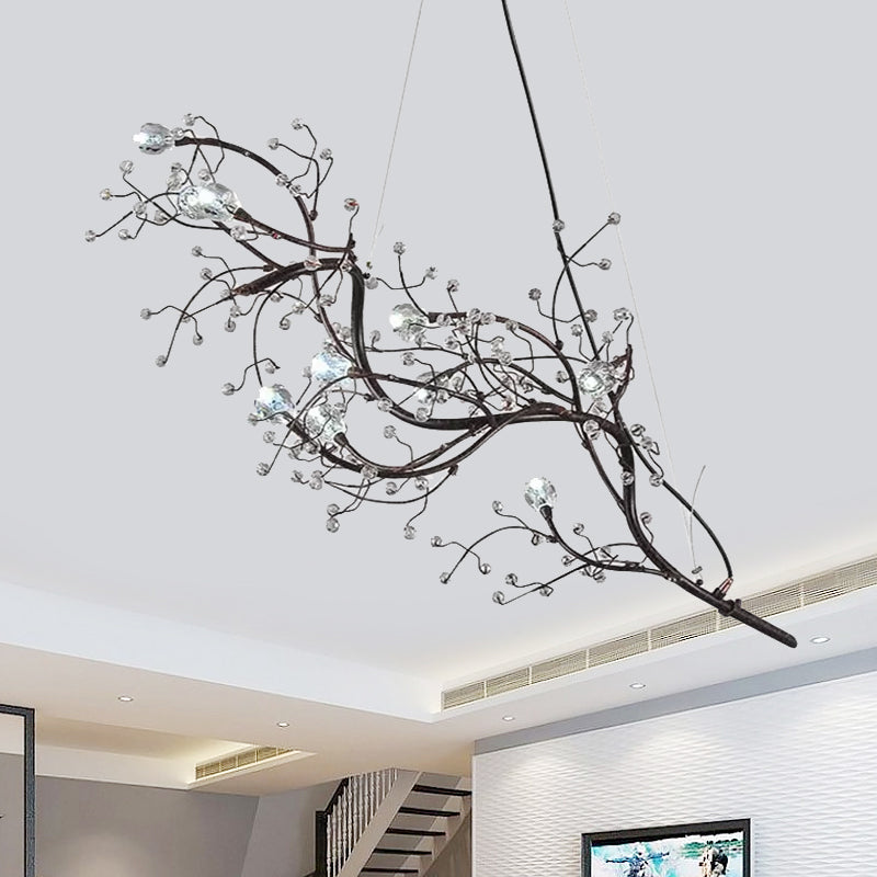 Modern Crystal Bead Chandelier 10-Light Metal Branch Ceiling Fixture for Dining Room & Living Room | Thomler