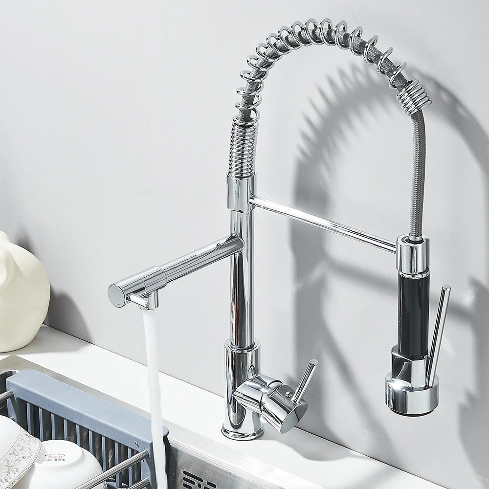 Swivel-Head Pull-Out Spray Sink Faucet – Hot & Cold Mixer Tap for Kitchen Countertop Installation – Chrome, Gold, Black & Brushed Finishes | Thomler