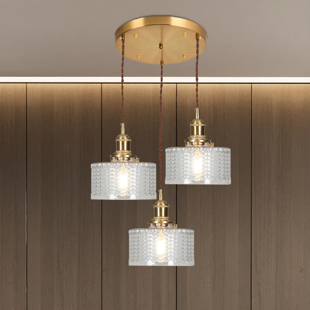 Pendant Light Ribbed Glass E27 Green Adjustable 150.0 cm Dining Room Kitchen Island Hanging Ceiling Lamp | Thomler