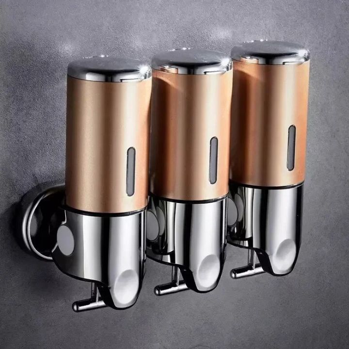 Wall Mount Soap Dispenser with Push Pump - Stainless Steel Liquid Holder for Shampoo, Lotion & Hand Wash in Bathroom, Kitchen, Shower | Thomler