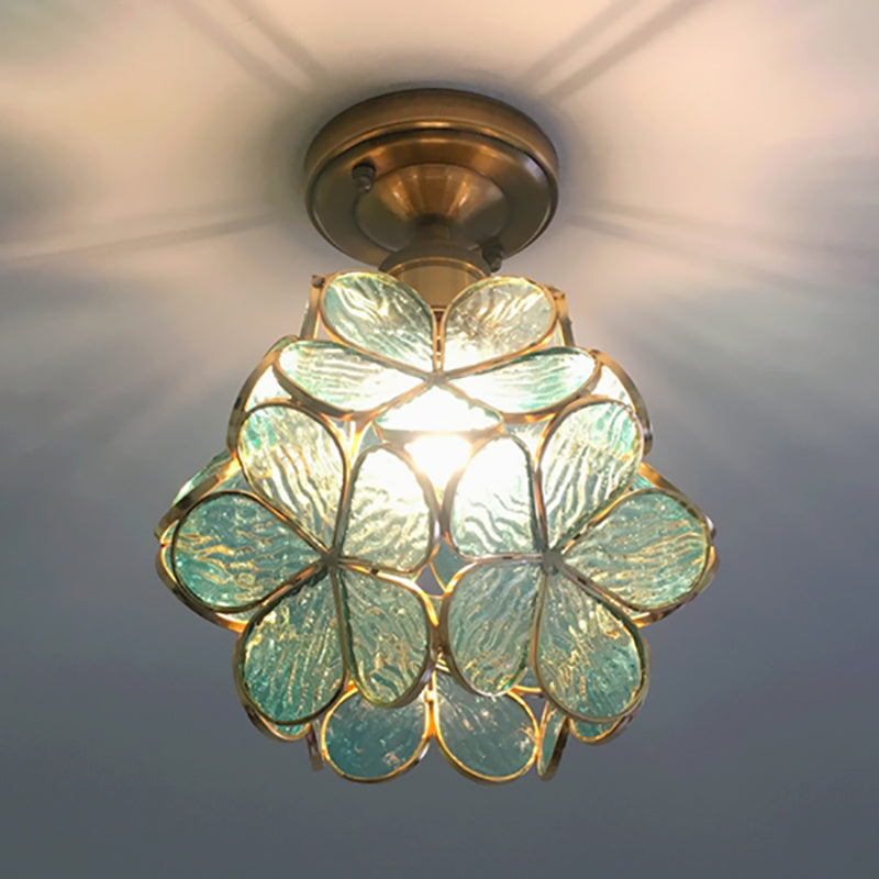 Stained Glass Ceiling Light Fixture with Botanical Design – Semi-Flush Mount 8-Inch Dome for Hallway, Bedroom, Kitchen | Thomler