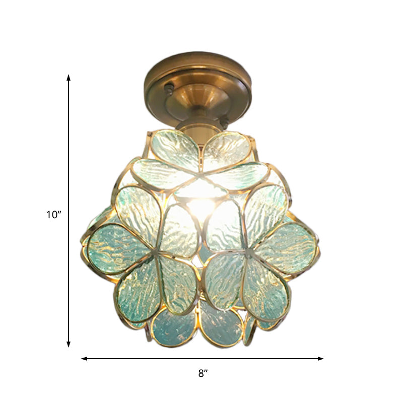 Stained Glass Ceiling Light Fixture with Botanical Design – Semi-Flush Mount 8-Inch Dome for Hallway, Bedroom, Kitchen | Thomler