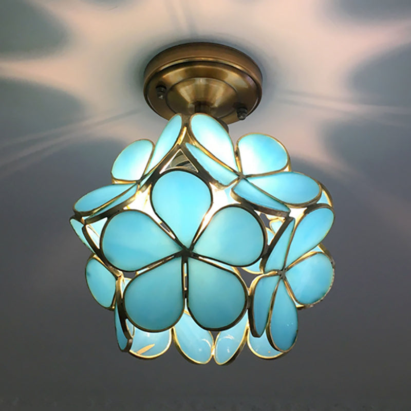 Stained Glass Ceiling Light Fixture with Botanical Design – Semi-Flush Mount 8-Inch Dome for Hallway, Bedroom, Kitchen | Thomler