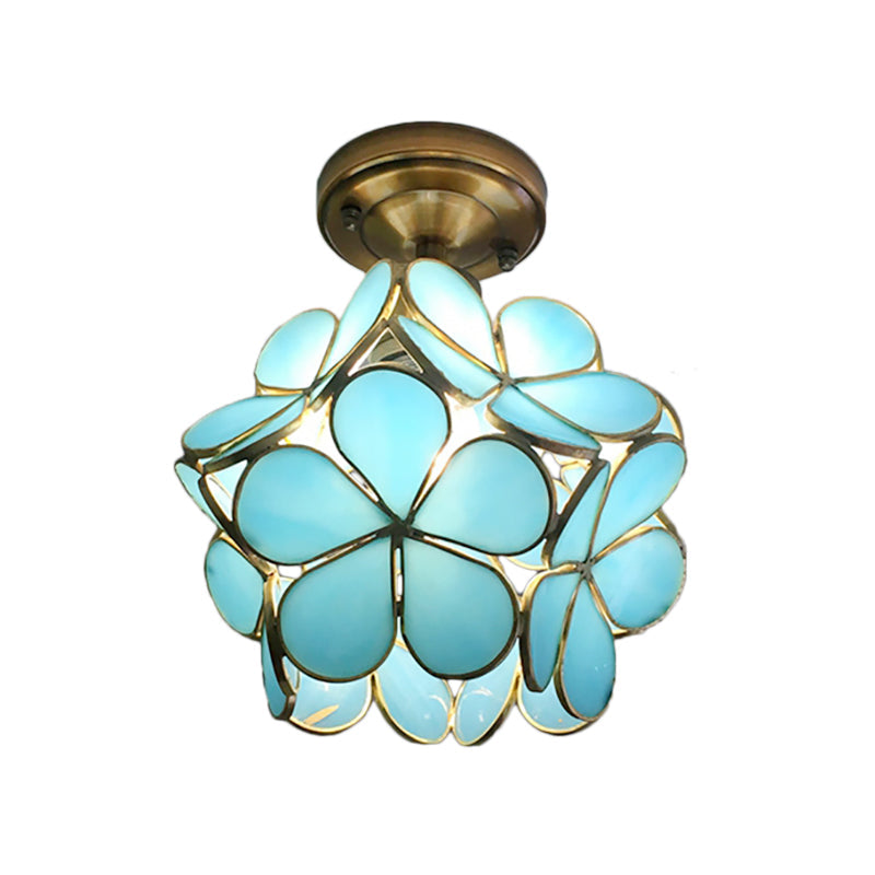 Stained Glass Ceiling Light Fixture with Botanical Design – Semi-Flush Mount 8-Inch Dome for Hallway, Bedroom, Kitchen | Thomler