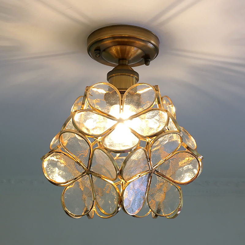 Stained Glass Ceiling Light Fixture with Botanical Design – Semi-Flush Mount 8-Inch Dome for Hallway, Bedroom, Kitchen | Thomler