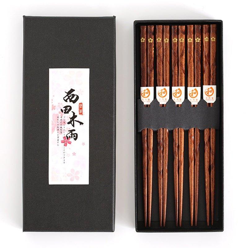 Chopsticks Natural Wood Golden Sakura Set Of 5 Pairs Japanese Dining Handmade Tableware Gift | Thomler