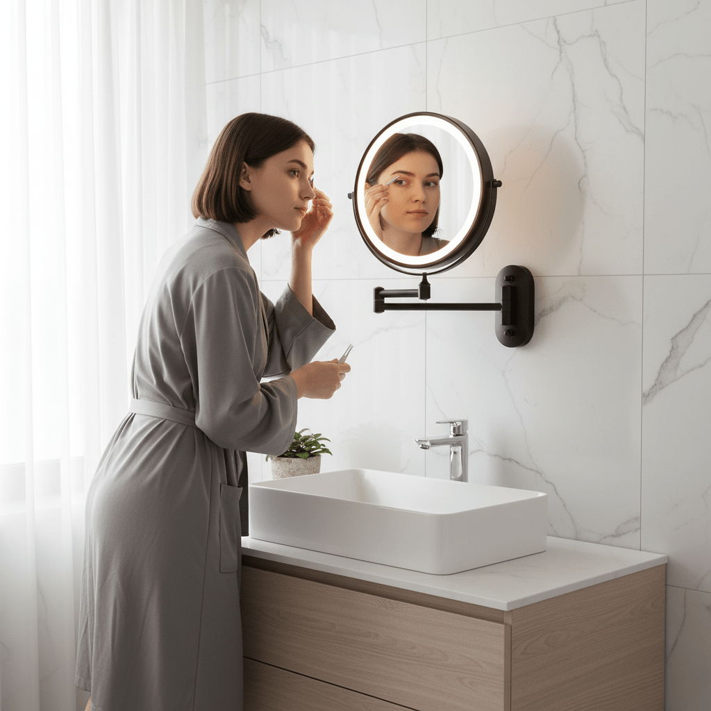 LED Magnifying Mirror Rechargeable 8 in Adjustable Brightness Makeup Skincare Cosmetic Mirror | Thomler