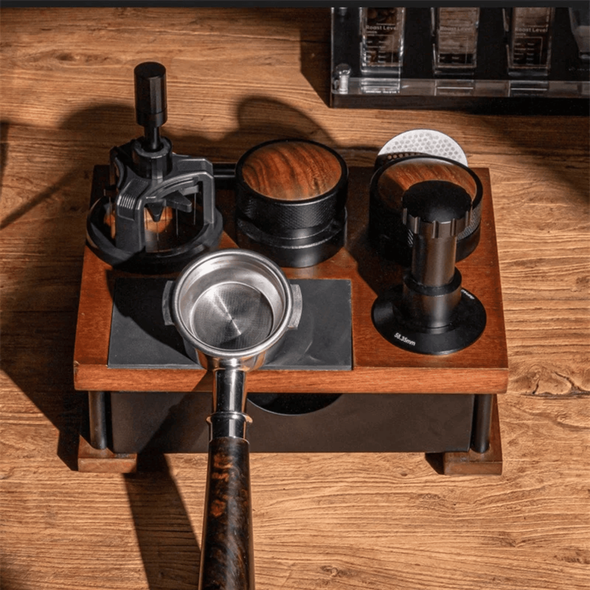 Espresso Tool Organizer with Knock Box – Solid Wood Coffee Counter Station for Home Baristas | Thomler