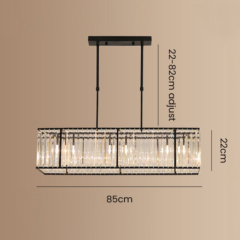 Rectangular Hanging Chandelier with Glass Gem Details for Dining Room & Island | Thomler