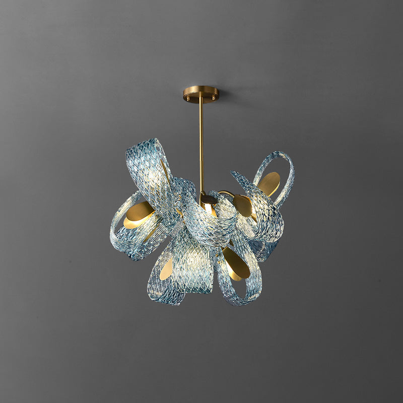 Chandelier Art Glass 19 Lights 95W Blue Peacock Dining Room Living Room Statement Lighting | Thomler