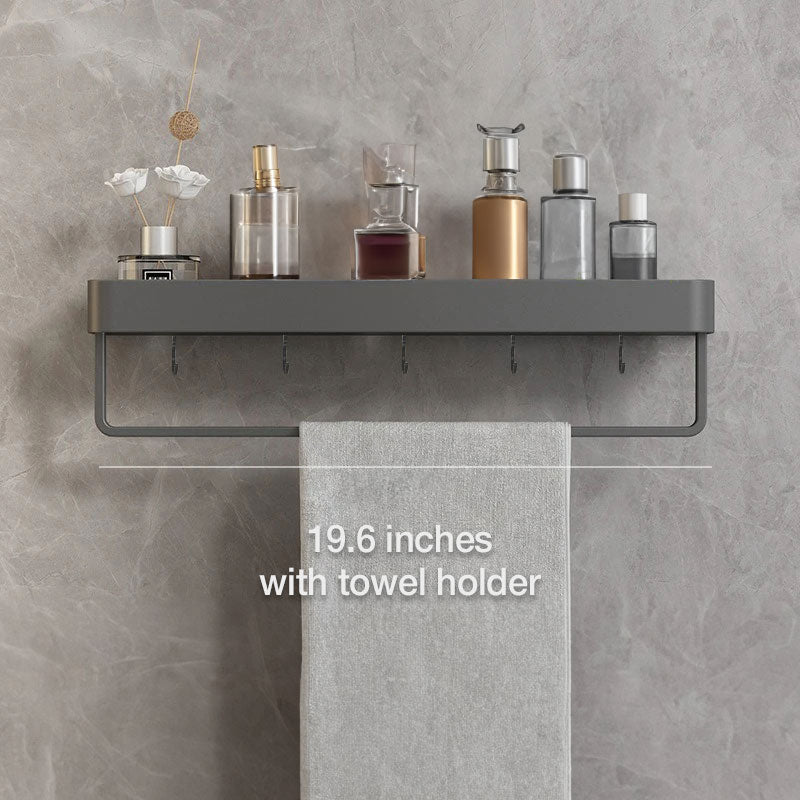 Bathroom Shelf Aluminium 30.0 cm Grey Self Adhesive Shower Wall Organiser With Towel Holder Floating Storage Rack | Thomler