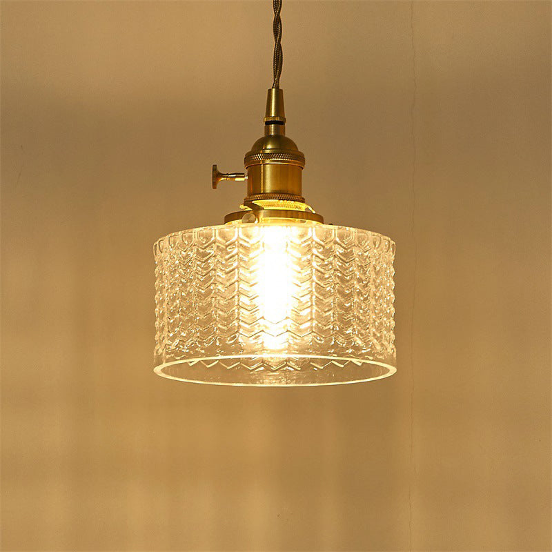 Vintage-Style Single-Light Glass Pendant with Rotary Switch – Wavy Textured Shade & Brass Hardware for Kitchen Island, Dining Room | Thomler