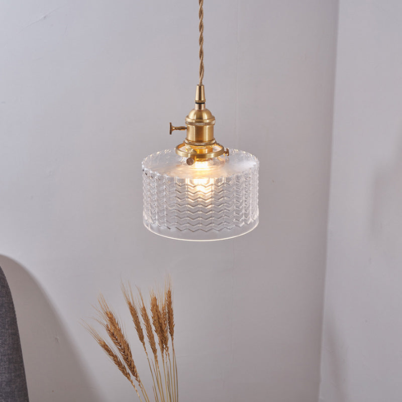 Vintage-Style Single-Light Glass Pendant with Rotary Switch – Wavy Textured Shade & Brass Hardware for Kitchen Island, Dining Room | Thomler
