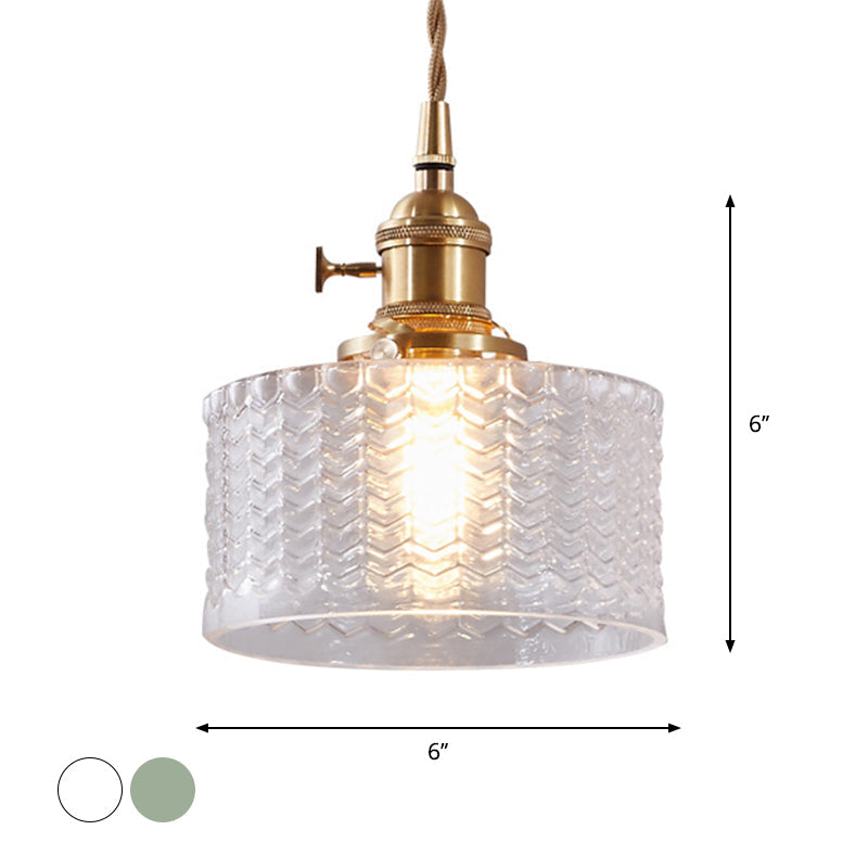 Vintage-Style Single-Light Glass Pendant with Rotary Switch – Wavy Textured Shade & Brass Hardware for Kitchen Island, Dining Room | Thomler