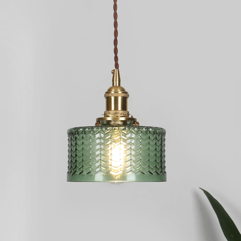 Vintage-Style Single-Light Glass Pendant with Rotary Switch – Wavy Textured Shade & Brass Hardware for Kitchen Island, Dining Room | Thomler