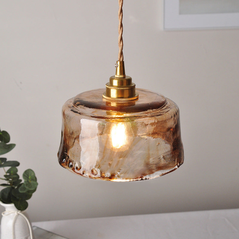 Hanging Ceiling Light with Amber Glass Globe Shade – Single Bulb Pendant Fixture, Warm Brass Finish, 59-Inch Adjustable Cord for Kitchen | Thomler
