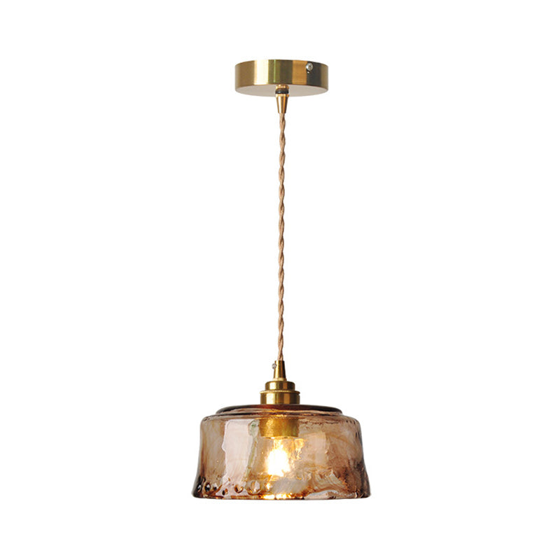 Hanging Ceiling Light with Amber Glass Globe Shade – Single Bulb Pendant Fixture, Warm Brass Finish, 59-Inch Adjustable Cord for Kitchen | Thomler
