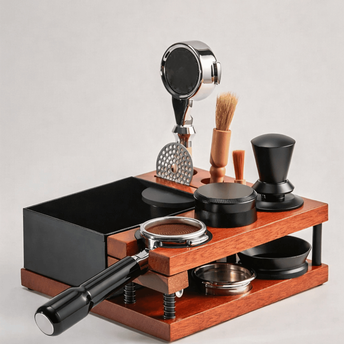 Espresso Tool Organizer with Knock Box – Solid Wood Coffee Counter Station for Home Baristas | Thomler