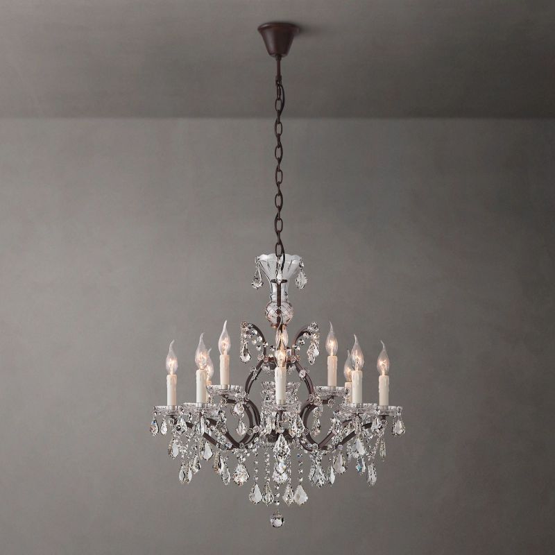 Crystal Chandelier 28 Inch Round 12-Light Vintage Style for Dining Room Foyer Living Room Hardwired Pendant Light Fixture | Thomler
