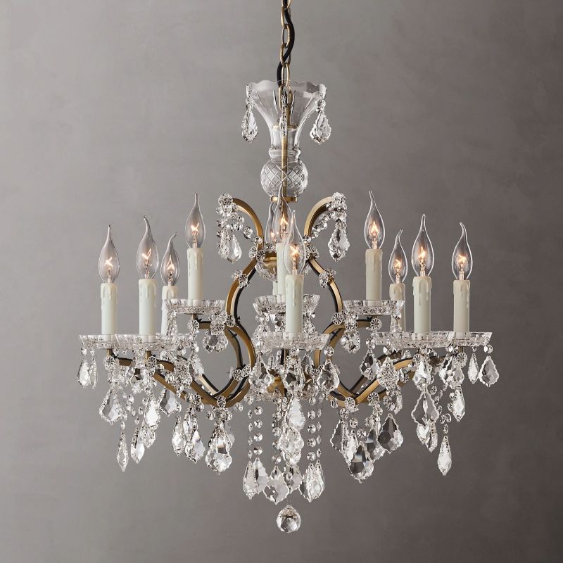 Crystal Chandelier 28 Inch Round 12-Light Vintage Style for Dining Room Foyer Living Room Hardwired Pendant Light Fixture | Thomler