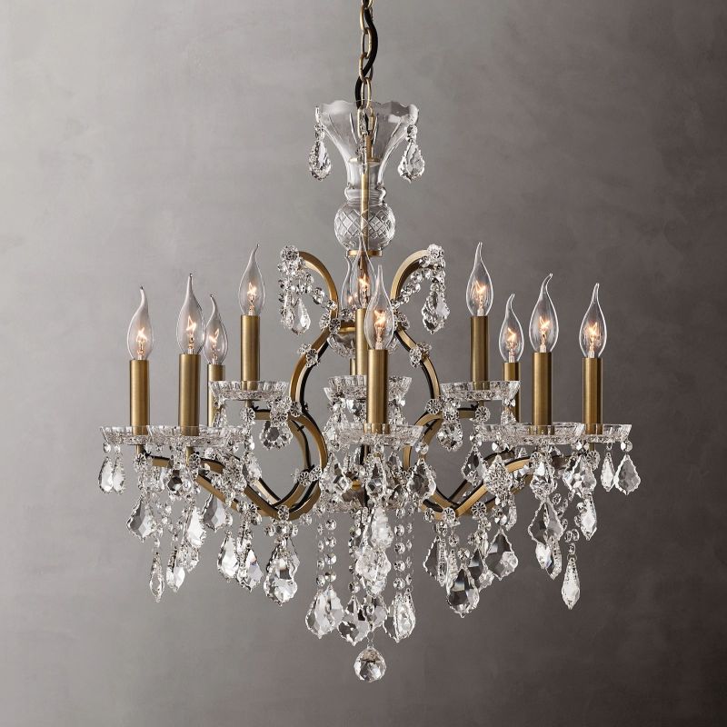 Crystal Chandelier 28 Inch Round 12-Light Vintage Style for Dining Room Foyer Living Room Hardwired Pendant Light Fixture | Thomler