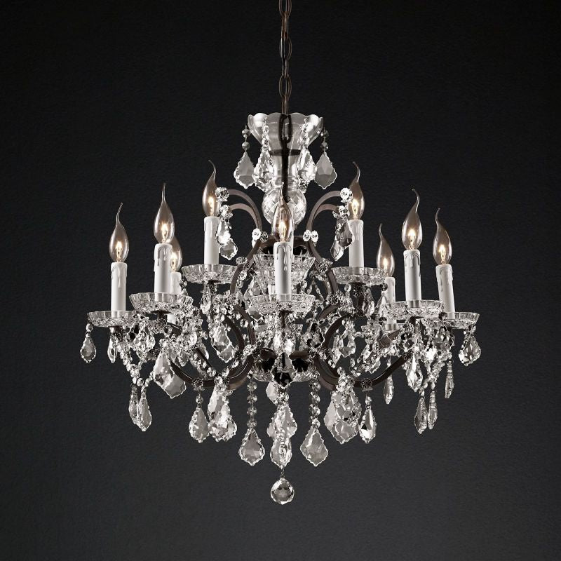 Crystal Chandelier 28 Inch Round 12-Light Vintage Style for Dining Room Foyer Living Room Hardwired Pendant Light Fixture | Thomler