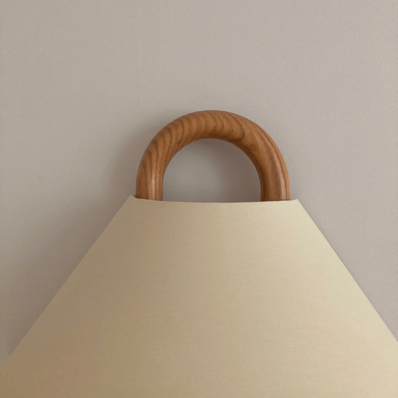 Fabric Half-Moon Wall Sconce with Natural Wood Backplate for Bedroom & Living Room | Thomler