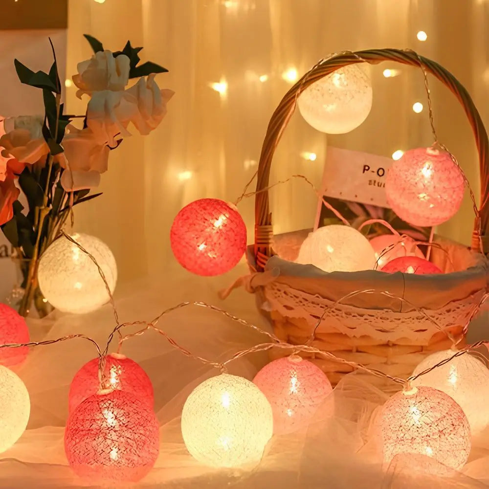 Cotton Ball String Lights LED Garland for Bedroom Living Room Nursery Party Decor USB or Battery Powered Ambient Lighting | Thomler