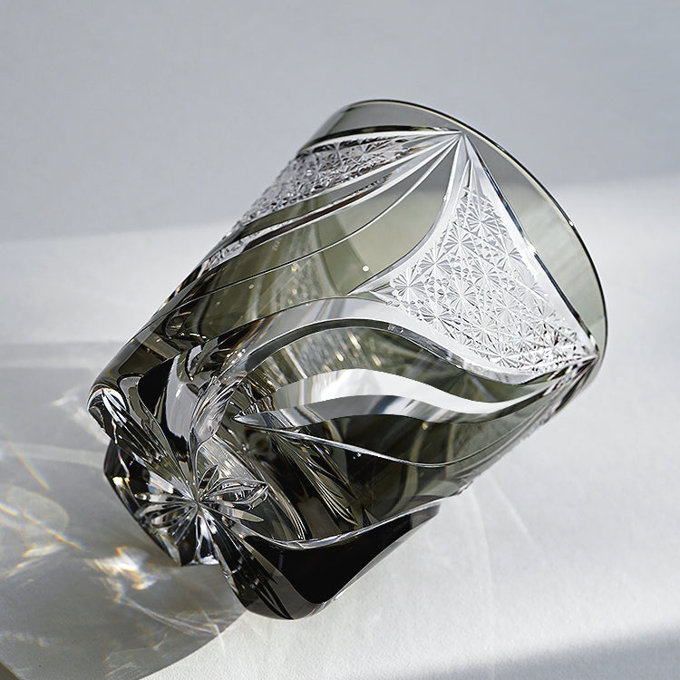 Japanese Cut Crystal Whisky Tumbler with Flame-Carved Pattern & Presentation Box for Spirits | Thomler