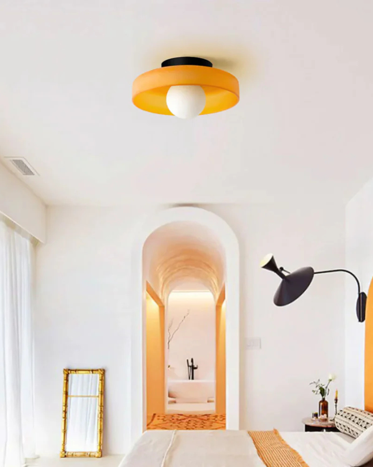 Moderne ronde plafondlamp van glas en ijzer – minimalistische designlamp voor woonkamer en slaapkamer met warme lichtkleur | Sansoti