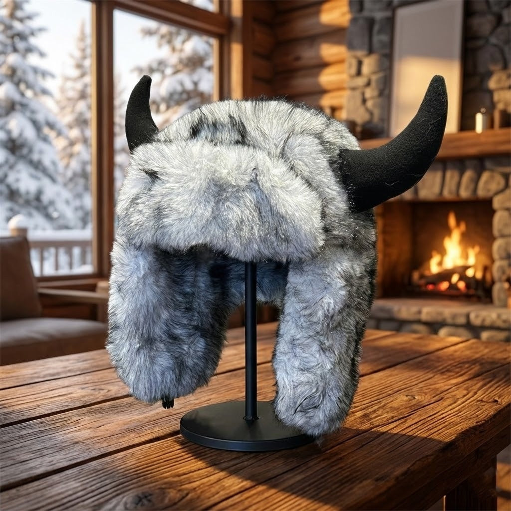 Horned Faux Fur Trapper Hat with Ear Flaps – Thick Insulated Winter Beanie for Men & Women | Thomler