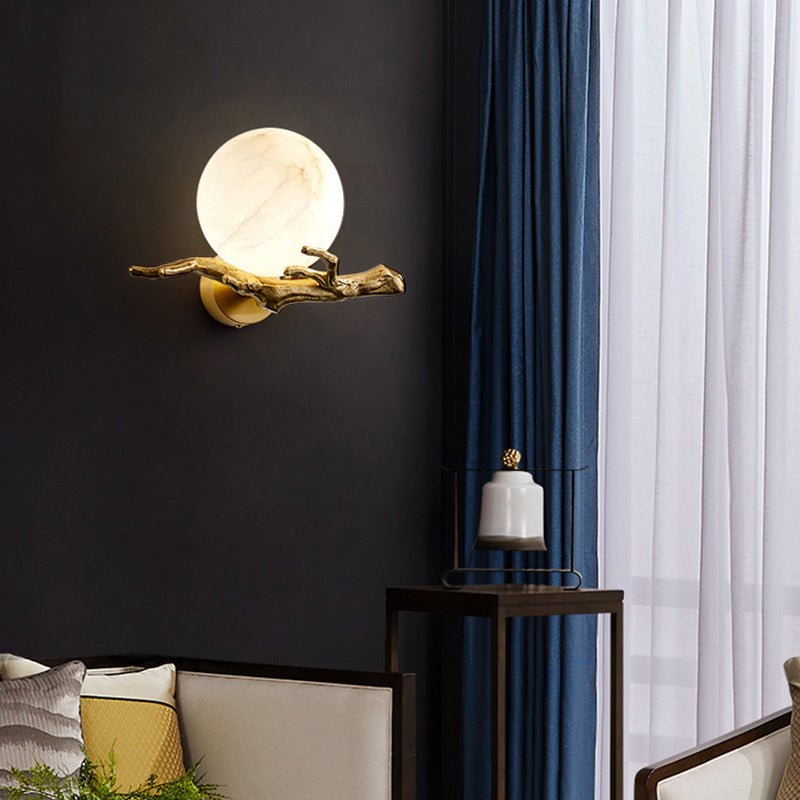 Marble & Brass Wall Sconce LED Light Fixture for Bedroom, Living Room, Hallway – Modern Minimalist Indoor Lighting | Thomler