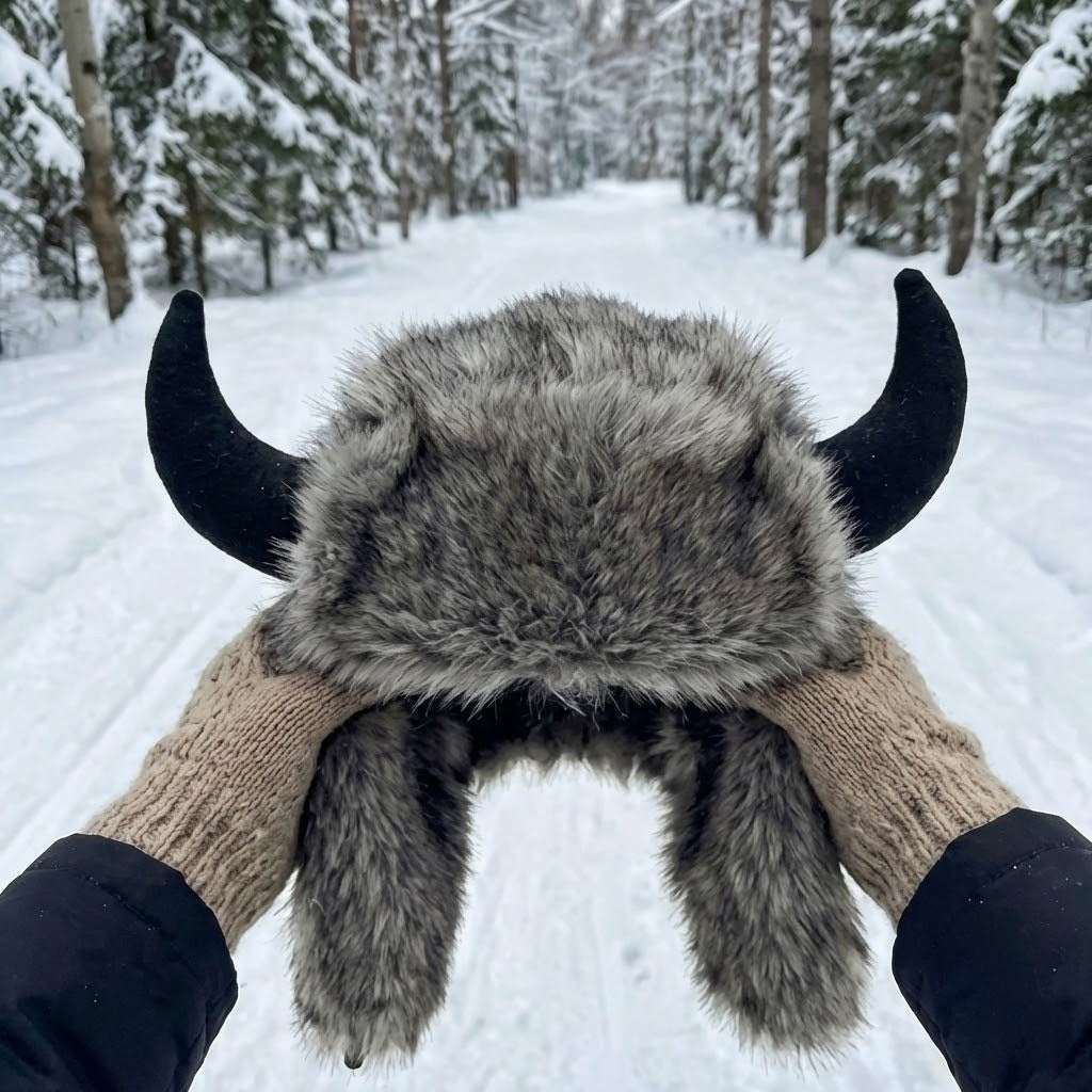 Horned Faux Fur Trapper Hat with Ear Flaps – Thick Insulated Winter Beanie for Men & Women | Thomler