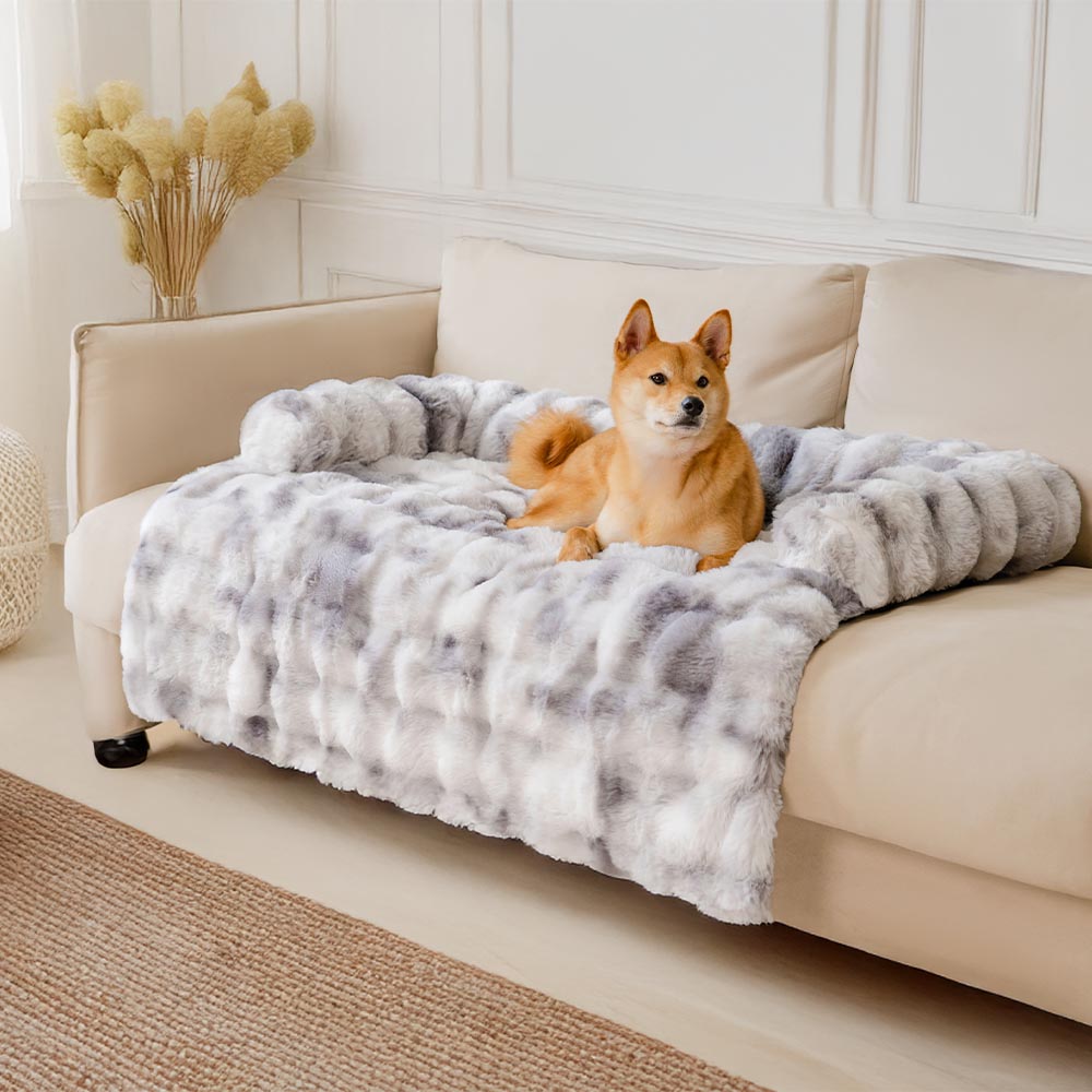 Ultra-Plush Pet Couch Cover & Cushion Mat for Dogs and Cats - Washable Non-Slip Furniture Protector Throw Blanket with Deep Pile Faux Fur | Thomler