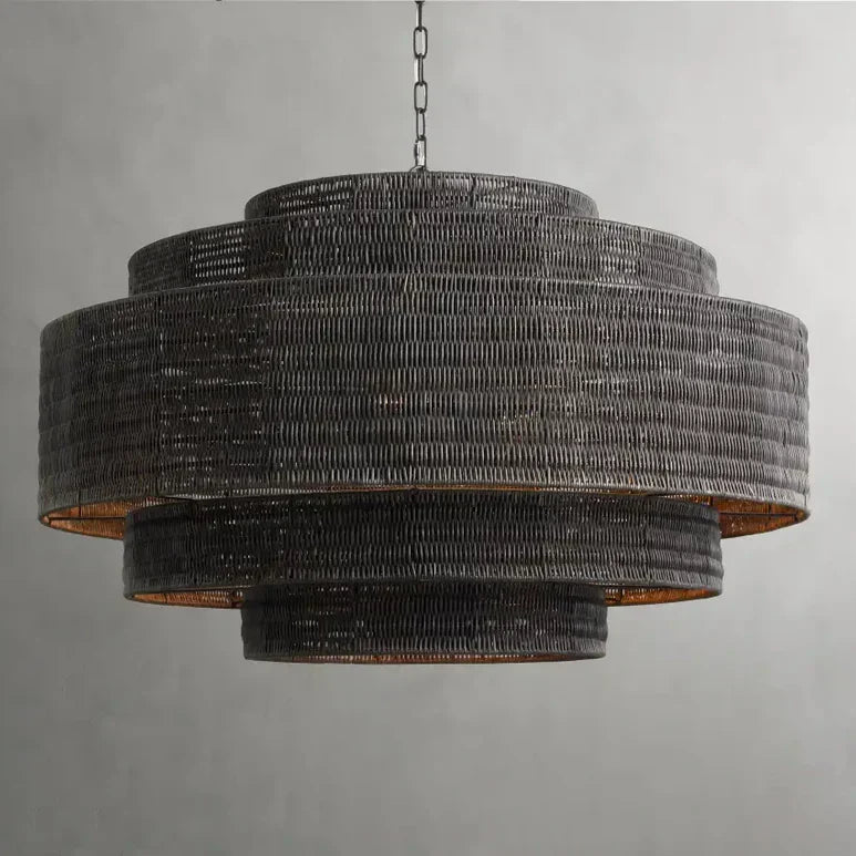 Woven Rattan Ceiling Chandelier with Layered Dome Shade – 28 or 40 Inch Natural Boho Pendant Light for Dining Room, Bedroom, Living Room | Thomler