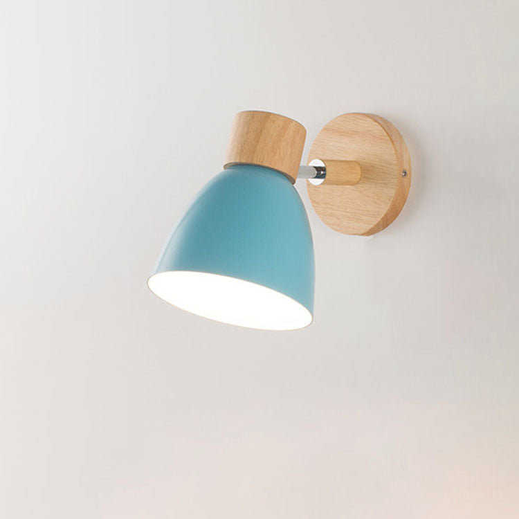 Wall Lamp Iron Wood 5.9 in Modern Bedroom Bedside Lighting Fixture E26 Hardwired Living Room Study Light | Thomler