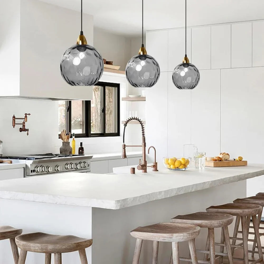 Pendant Light Ripple Glass 7.9 in Sphere Adjustable Dining Room Kitchen Hanging Ceiling Lamp Modern Nordic Minimalist Fixture | Thomler