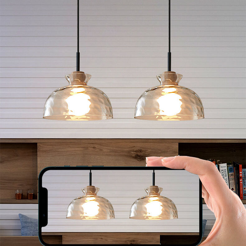 Pendant Light Glass Wood E26 27.0 cm Transparent Dining Room Kitchen Island Hanging Ceiling Lamp | Thomler