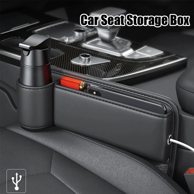 Car Seat Gap Organizer Faux Leather Storage Caddy with Charging Port for Center Console Driver Passenger Side Vehicle Accessories | Thomler
