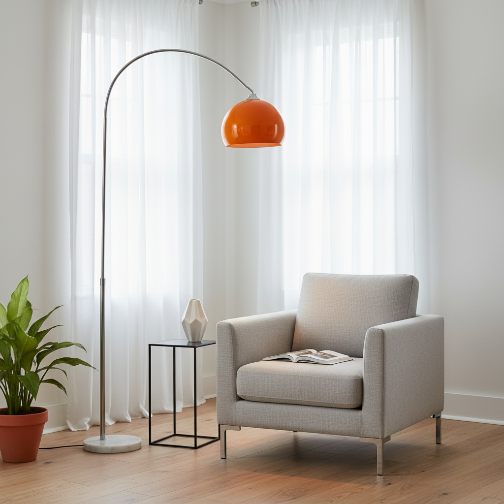 Arched Standing Light with Dome Shade & Marble Base – Modern Overhead Illumination for Living Room | Thomler