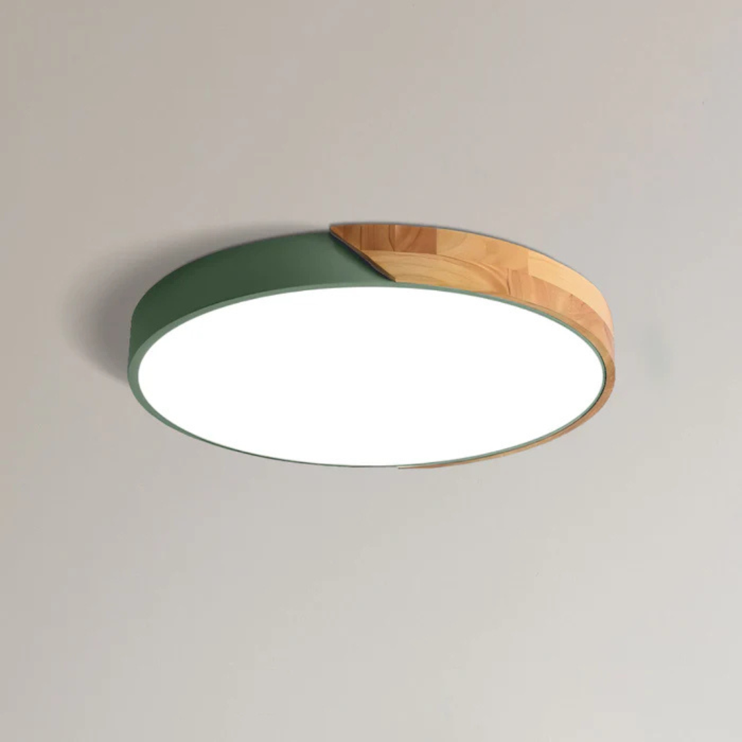 Round Wood Ceiling Light Fixture | Modern Scandinavian LED Flush Mount for Bedroom Living Room Kitchen | Thomler