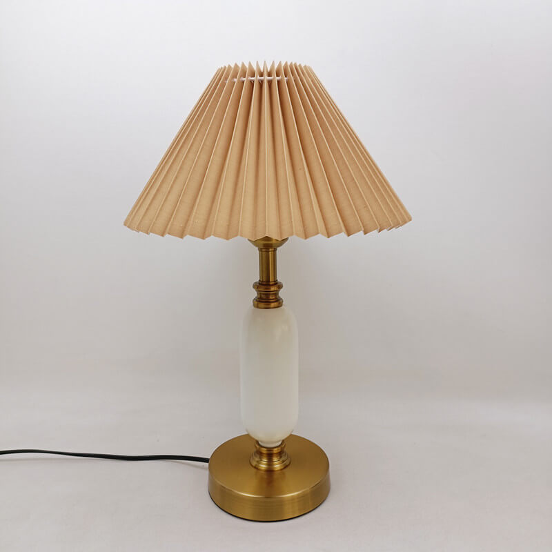 Table Lamp Pleated Fabric Shade 28.0 cm x 46.0 cm Gold Bedroom Living Room Retro Desk Lighting E12 Accent Lamp | Thomler