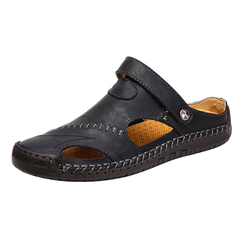 Men's Leather Slide Sandals – Closed Toe Slip-On with Orthopedic Support & Non-Slip Sole for Summer, Casual Wear, Travel & Vacation | Thomler